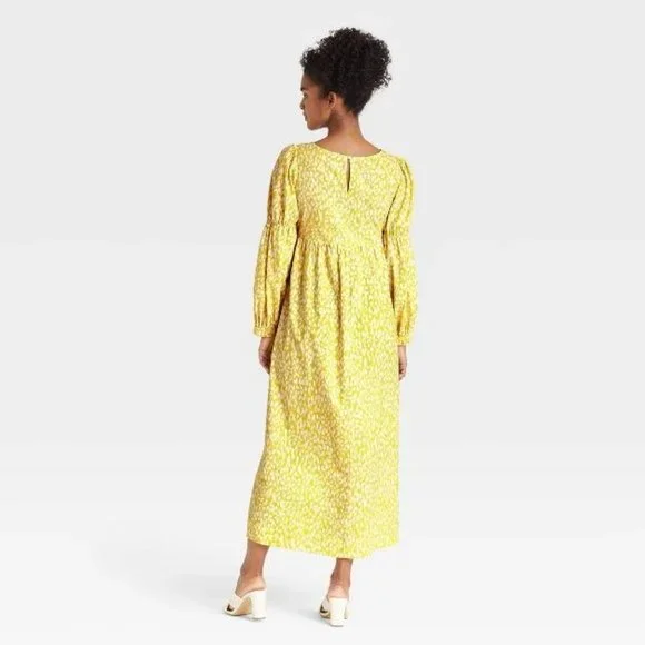Who What Wear Women's Dress Medium Maxi Long Sleeve Yellow Leopard Print New - Picture 7 of 10